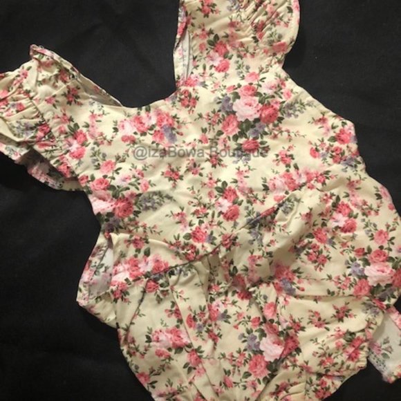 Other - Yellow & Pink Rose X Romper Jumpsuit